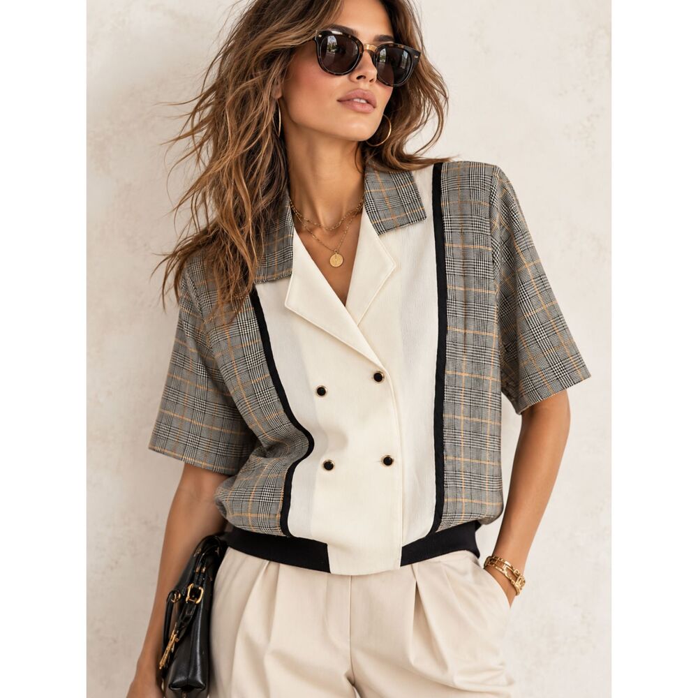 Vintage 80s Cricket Lane Plaid Short Sleeve Blazer Jacket Size 18 Made USA